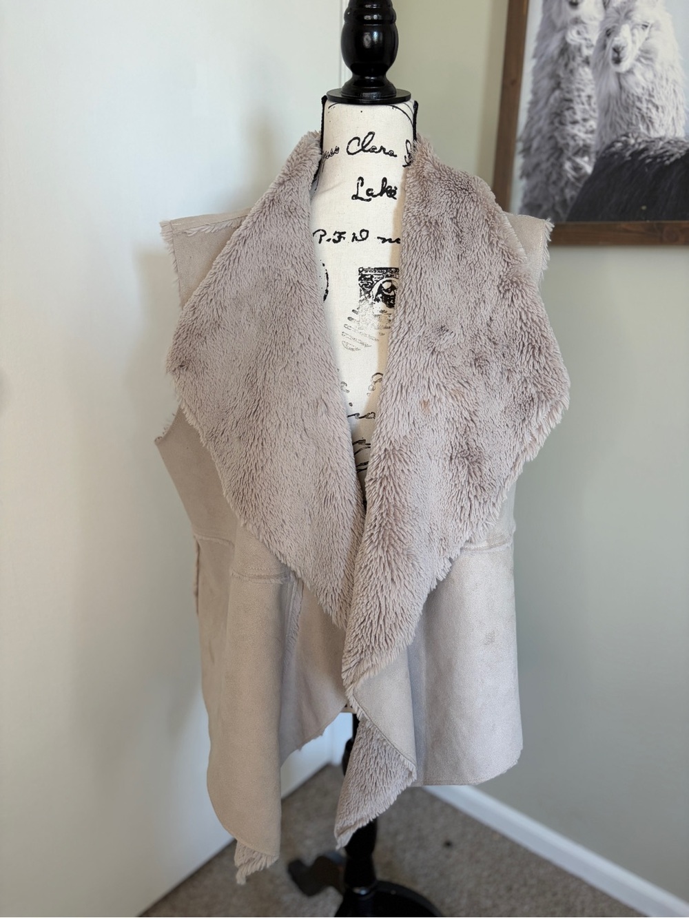 dylan Taupe Faux-Shearling Draped Vest